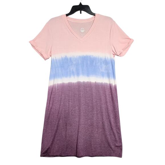 Te Verde Dresses & Skirts - TE Verde Tie Dye Tshirt Dress Pink Purple Blue Size Small Oversized Soft V Neck